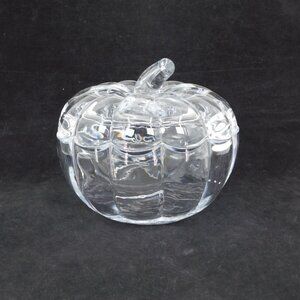 Clear Heavy Glass Lidded Pumpkin Bowl Halloween Fall Autumn Holiday Table Decor